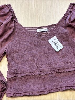 Mustard Seed Ilona Ruffle Detail Top Wood Rose Smocked Crop NWT Size L